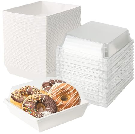 Hniuyun 50Pack Paper Charcuterie Boxes with Clear Lids, White Square Food Containers Dessert Boxes, for Bakery, Slice Cake, Cupcake, Sandwich and Cookies (12cm)