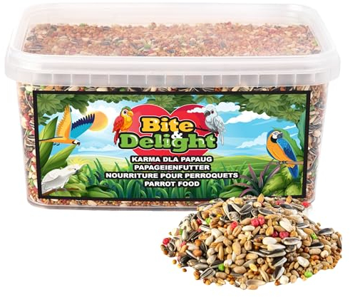Bite & Delight Papageienfutter - Futter für Papageien - Papageienfutter Spezial ohne Nüsse - Leckerbissen für Großsittiche & Papageie - Vitaminquelle - Energiereiches & Ausgewogenes Futter 5l 3,4kg