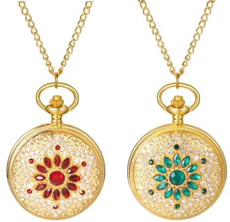 JewelryWe Taschenuhr Damen Elegant Lebensbaum/Schädel/Schmetterling/Engel Mädchen Analog Quarz Uhr mit Halskette Kette Pocket Watch Geschenk Rosegold