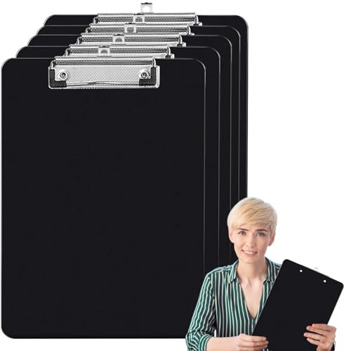 UieaMsio 6PCS Porte Bloc A-4 Avec Pince,A-4 Porte-Blocs,Planchettes à Pince Avec Clip et Trou de Suspension,A-4 Clipboard,pour Accrocher au Mur, pour le Bureau, la Cuisine et l'Atelier, Noir