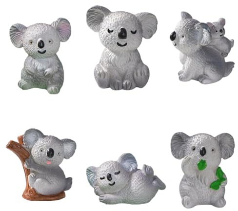LGWJHCY Figurines miniatures de koala, 6 couleurs mélangées, figurines d'animaux koala, parfaites pour décorer les étagères de livres, les décorations de gâteaux, les décorations miniatures de jardin