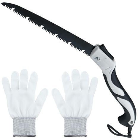 GOLD DEER 10Inch Folding Hand Saw for Wood Cutting, Camping, Gardening with Lanyard and Work Gloves