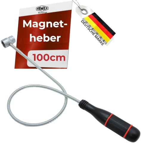 FAMEX 15104 Magnetheber Magnetstabgreifer - Extra lang 100 cm - Tragkraft 700 g - schlanker Magnetkopf 6,5 mm - mit Schwanenhals flexibel biegsam