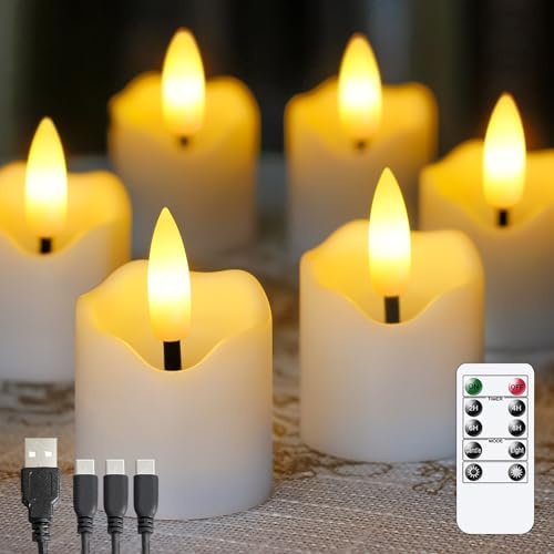 Zevanor Wiederaufladbare flammenlose Fernbedienung 4cm x4,3cm Teelicht LED-Kerzen, flackernde Kunststoff weiß Timerfunktion Packung von 6 Votiv Teelicht Kerzen mit Ladekabel