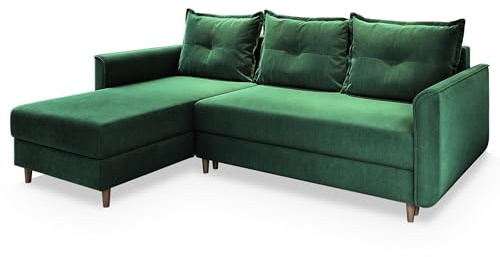 Masseno Ecksofa PISAN L-S mit Schlaffunktion L-Form, Sofa mit Bettkasten, Wohnzimmersofa, Couch, Soffa, Bettsofa, Couchgarnitur- Grün, Kronos 19