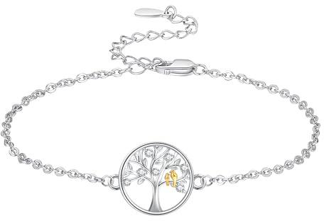 TANGPOET Lebensbaum Armband 925 Sterling Silber Baum und Vögel Freundschaft Armbänder Baum des Lebens Kette Valentinstag Schmuck Geschenke für Damen Mädchen