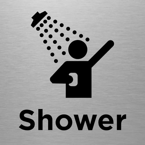 Shower Sign with Symbol – 150 x 150mm – Durable 0.5mm Aluminium with Clear Icon, Self-Adhesive for Easy Mounting, Professional Signage for Bathrooms & Changing Areas (1)