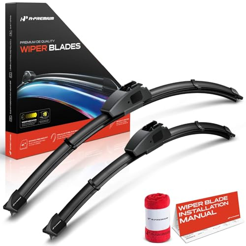 A-Premium 24 + 18 Windshield Wiper Blades Compatible with Kia Optima 2007-2015, Sorento 2003-2009, Sportage, Seltos, Amanti - Hook Connector, with Wear Indicator & Towel (Pack of 2)