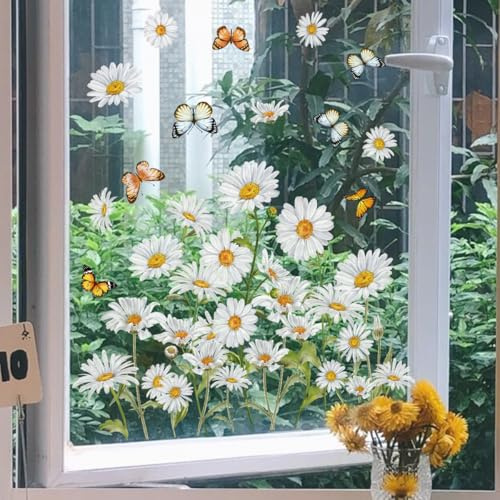 WandSticker4U®- Fenstersticker Blumen weiß MARGERITEN (47x40 cm) I Fensterbilder Frühling selbstklebend Blumen Gänseblümchen I Frühlingsdeko Fenster Wohnzimmer Schlafzimmer Küche wiederverwendbar