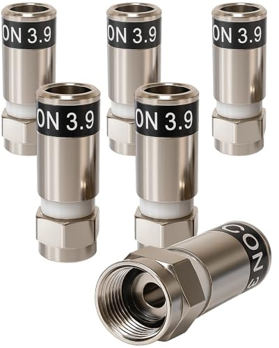 1STec 6 x RG59 Cabelcon 3.9 Crimp on compression Hex head screw type male F-connector plugs for coaxial aerial cables used by Virgin Media Digital coax signal lead broadband TiVo TV Box Cablecon