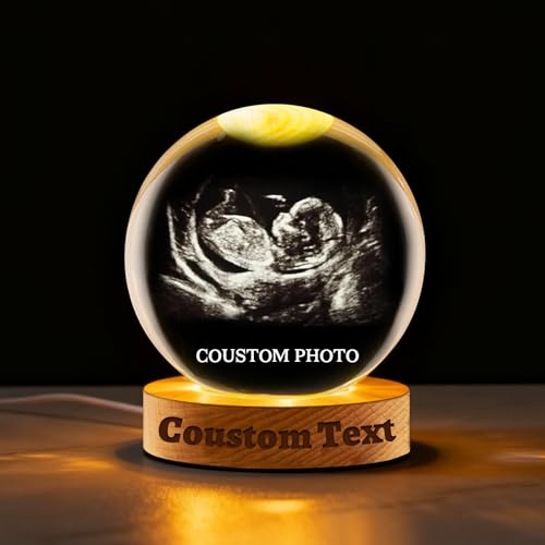 QSZ Personalisierte Kristallkugel mit Foto Text Individuell gravierte Ultraschall-Kristallkugel Weihnachten Kristallkugel Fotorahmen für Familie Männer Frauen Weihnachtsgeschenke (Ultraschallfotos)