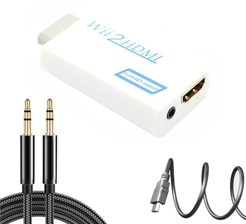 NOOYNOEO 1 adattatore da Wii a HDMI, convertitore Wii HDMI, adattatore Wii hd-mi, Plug and Play, con cavo da 1 m e jack audio da 3,5 mm compatibile, con tutte le modalità di visualizzazione Wii
