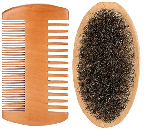 Pongnas Bartbürsten-Set für Herren mit Holzgriff, Kamm und Weichem Gummiband für die Tägliche Bart- und Schnurrbartpflege.Ideal Zum Rasieren und Stylen.