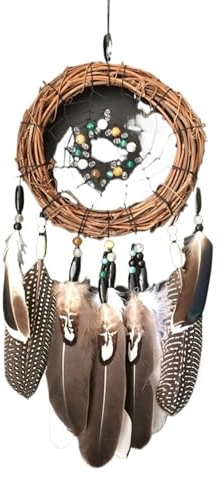 Atrapasueños Hecho a Mano, Colgante con Cuentas de ratán, Plumas, decoración Pared for Coche, Adorno, atrapasueños, 2 uds Atrapa Sueños(Brown)