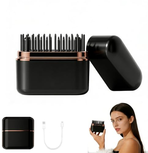SL Euthtion Cordless Mini Hair Straightener Brush - Rechargeable Battery-Powered, Portable Small Straightening Comb with LCD 3 Temperature Settings for Travel,RV, Outdoor