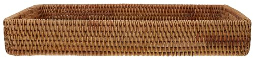 MAGICLULU Plateau Rectangulaire en Rotin Tressé à la Main, Grand Format 37 X 23 X 5 CM, Plateau de Service Multifonction pour Rangement et Décoration Intérieure, pour Table Basse, la