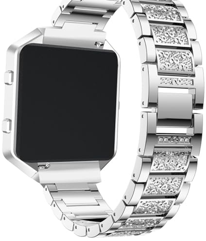 HOOWIFFY Metallarmband med Infattade Kristaller för Hr Slitstarkt Klockarmband med Elegant Silverfinish Kompatibelt med Blaze Klockram Stilfullt och Bekvämt Klocktillbehör för Vardagsbruk