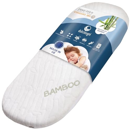 DOLCI SOGNI Materasso Culla Neonato 35x75 cm - Materassino Navicella - 100% Made in Italy - OEKO-TEX® e CertiPUR™ - Materasso Lettino Neonato con Fodera in Fibra di Bambù Lavabile