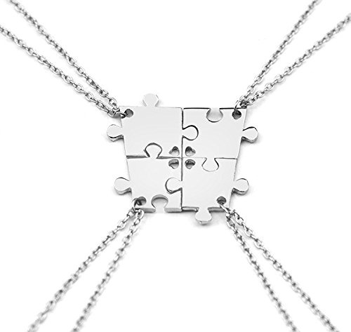 Hanessa Damen-Schmuck 4-Partner-Ketten silberne Hals-Ketten Puzzle-Anhänger Zinklegierung in Silber für vier Freundinnen/Freundin/Frauen/Schwester/Schwestern/Mädchen