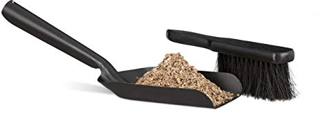 Relaxdays Paletta e Scopetta, 41 cm, Acciaio, Set Accessori Pulizia Casa, Pala Raccogli Cenere Camino, Nero