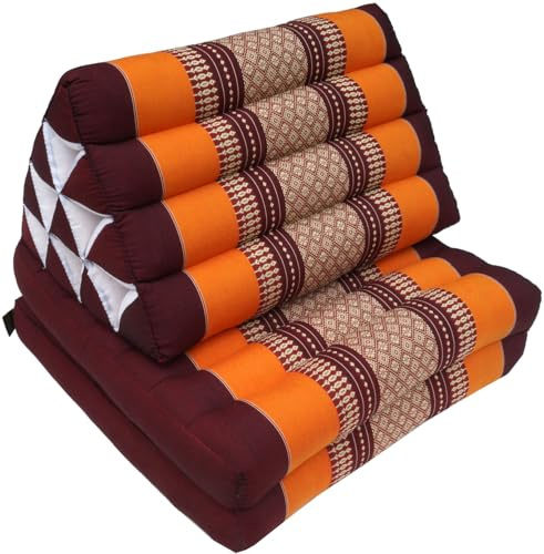 Cojín tailandés triangular, kapok, cama de día con 2 cojines – marrón/naranja/cojín tailandés/2 cojines