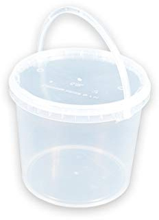 HELO 5 Stück 3,3 Liter Eimer mit Deckel und Originalitätsverschluss, Henkel aus Kunststoff, Kunststoffeimer aus Polypropylen, lebensmittelecht, flüssigkeitsdicht und stapelbar, Farbe: transparent