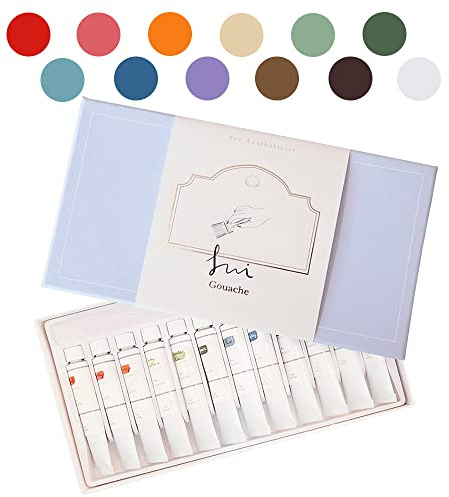 Sui Gouache Set di colori a guazzo ad acquerello, 7,5 ml, 12 colori pastello vivaci, pittura ad acquerello atossica per artisti, kit portatile per pittura a guazzo, tubi per acquerelli