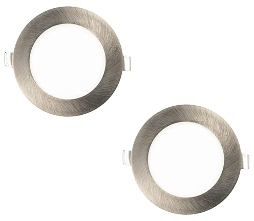 Popp- PACK x2 Placa LED Niquel Empotrado Circular Downlight Pro 18W Luz fria 6000K IP20 Super Slim 1350Lm Chip Osram CRI80 120º (6000K 18W, 2und)