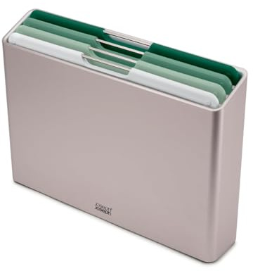 Joseph Joseph Folio 4 Stück schneidebrett kunststoff Set, schlanker Halter für organisierte Aufbewahrung, Groß – Salbeigrün