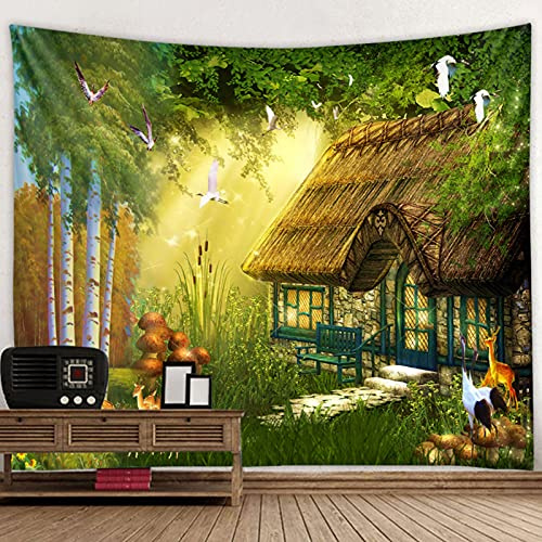 Alvinlite Tapisserie Conte De Fées Forêt - Arbre Nature Paysage Tapis Tenture Murale pour Chambre Dortoir Parti Décor