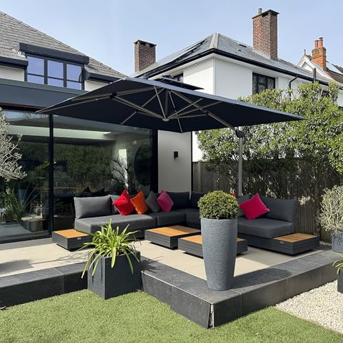 PURPLE LEAF Parasol de Jardin Extérieur 3,3 x 3,3 m avec LED UPF50+, Gris | Résistance au vent, Testé pour résister à des vents réguliers jusqu’à 56 km/h, Disponible en 6 hauteurs, Rotatif 360°, Jardin