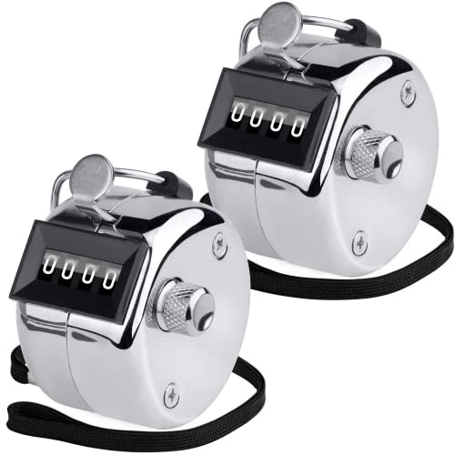 KTRIO 2-pack handräknare 4 digitala räknare, metallmekaniska räknare klickers fingerräknare för coaching, golfpoäng, stickningsrad, människor, silver