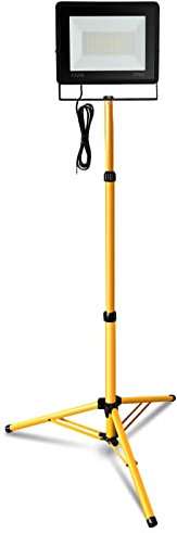 Eulenke Foco LED con trípode, 100 W, 8500 lm, 6000 K, luz blanca fría, incluye cable de 1 m, IP66, resistente al agua, foco de construcción (sin enchufe)