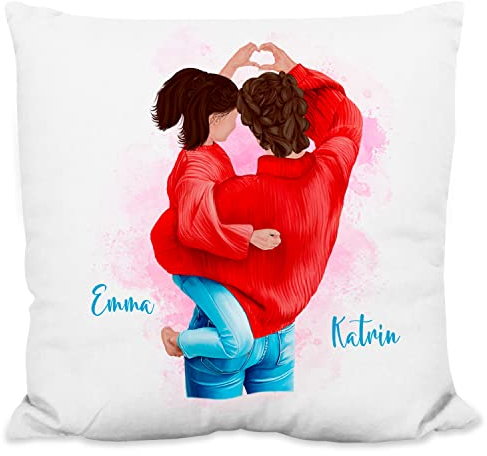 True Statements Mutter-Tochter-Kissen personalisiert mit Namen & Aussehen - 40x40cm, samtweich & flauschig oder strukturiert, inkl. Kissen-Füllung aus Polyester
