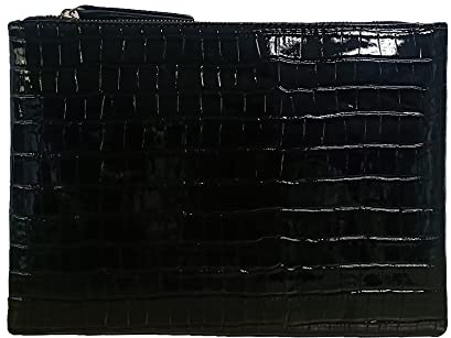 NIGEDU Women Envelope Clutch Purse Bag Fashion Crocodile Embossed PU leather Oversized Ladies Evening Party Clutches (Black)
