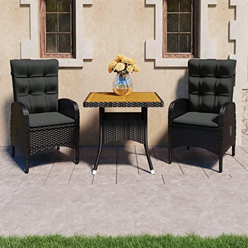 Festnight 3tlg Balkonmöbel Set Rattan Gartensessel mit Liegefunktion Bistroset 2 Personen Balkon Sitzgruppe Garten Stühlen Polyrattan Liegesessel Sitzgarnitur Gartenmöbel, Schwarz und Braun