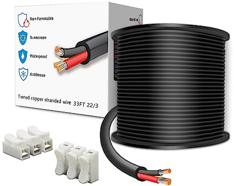 LEADTOPS 33FT 22 Gauge 22/3 3 Conductor Electrical Wire 3 Core 3x0.3mm² Cable for LED Light, Automotive, Boat Equitment