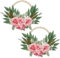 Oairse 2pcs Artificial Flowers Wreath Spring Summer Floral Wreath Wood Beads Wreath with Pink Rose Hydrangea, Green Eucalyptus Leaves for Front Door Window Wall Wedding Farmhouse Decor