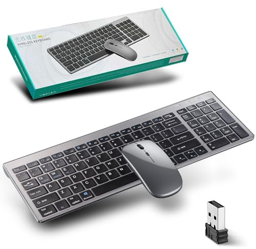 Wireless Keyboard and Mouse Set 2.4Ghz & Bluetooth, Rechargeable Portable Compact Silent Slim Multi-Device Computer Keyboard & Mouse Combos Compatible with Mac, Microsoft, PC, Laptop, iPad, Flat