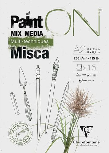 Clairefontaine 976123C - Künstlerblock/Zeichenblock/Skizzenblock PaintON Misca, DIN A2 42x59,4cm, 15 Blatt 250g, 1 Stück