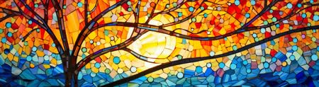 adrium Holz-Bild 150 x 40 cm: Buntglasfenster im Buntglasstil mit strahlender Sonne. (216120780)