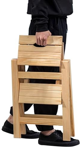 Échelle de Chaise Pliante Portable à 2 marches avec Large pédale antidérapante – Escabeau en Bois Polyvalent pour escaliers, bibliothèque, Bureau et Plus Encore – Couleur Bois Naturel
