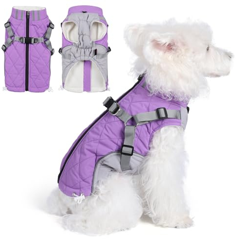 Poseca Manteau pour Chien, Manteau Harnais pour Petit Chien - Veste d'Hiver Imperméable avec Harnais Intégré pour Chiens de Petite à Grande Taille