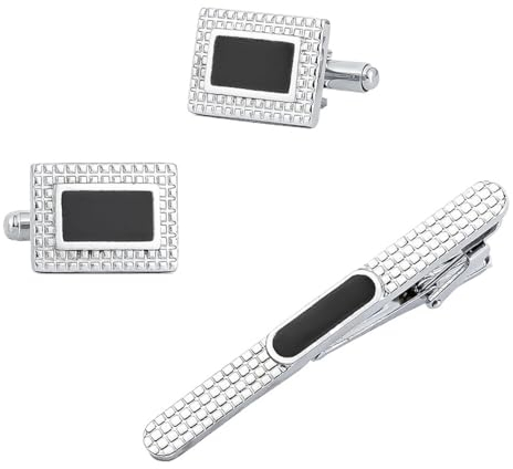 KETAFOUND Klassisches Set Mit Manschettenknöpfen Und Krawattenklammern Für Herren – Krawattennadel Und Manschettenknopf-Set Mit Eingraviertem Karomuster, Personalisiertes Schmuck-Access