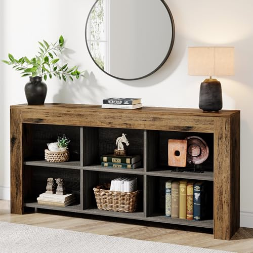 Tribesigns Table Console, 160 x 30 x 80 cm, Table d'appoint, Table d'entrée en Bois Rustique avec 6 Cubes de Rangement pour Entrée, Couloir, Salon, Marron Vintage