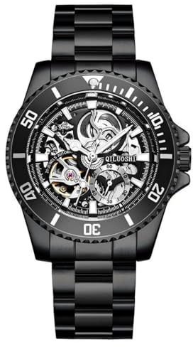 DAXIAOYU herrklocka helautomatisk mekanisk klocka ihåligt mode vattentät student manlig klocka vatten spöke serie Tourbillon klocka, Svart, Lyx