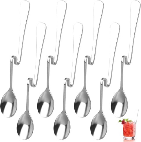 Lange Löffel Edelstahl, 7 Stück Eislöffel Lang, 17.4CM Eiskaffee Löffel, Löffel Langstielig, Kaffeelöffel Lang, Cocktaillöffel, Löffel Latte Macchiato, Langstielige Löffel, Longdrink Löffel mit Knick
