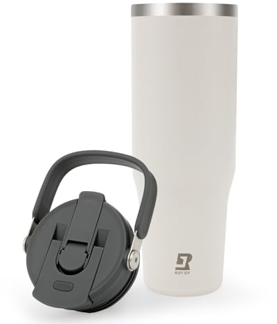 Riley Joy Termo Aislante 2.0-1L Taza Aislante de Viaje - Vaso con asa de Pajita, Termo de Café para Caliente o Helado Acero Inoxidable sin BPA para Camping Sport