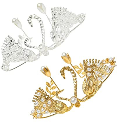 SHOWERORO 2pièces Décoration De Gâteau Anniversaire Couronne De Cygne Ornements Métalliques Délicats Avec Perles Artificielles Accessoires De Fête Pour Gâteaux or Et De Chaque Couleur
