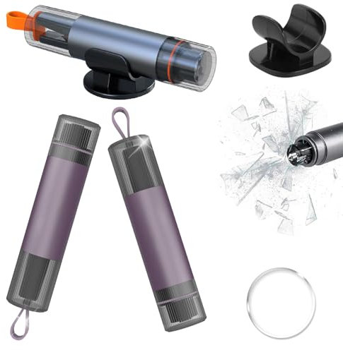 mymai 2Pack Notfall und Sicherheitswerkzeug Glasbrecher Nothammer Auto mit Gurtschneider, 2-in-1 Rettungshammer mit Aufbewahrungsbox, Notfall ausrüstung Pannenhilfe für Auto und Bus (LILA)